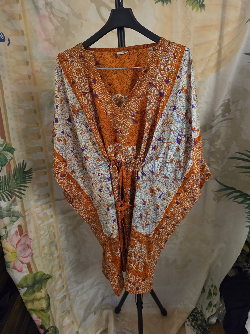 Orange Floral Boho V-Neck Dress
